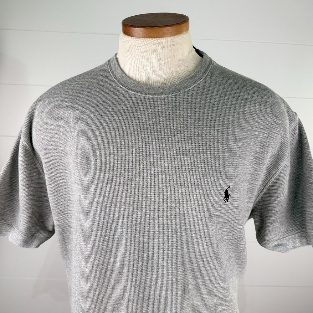 Polo Ralph Lauren Waffle Knit T Shirt Men XL Black Pony Logo Heather Gray Cotton